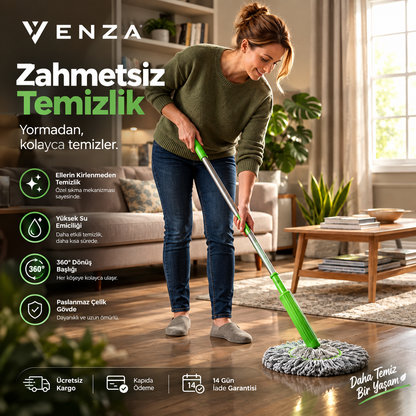 Venza-Paslanmaz Çelik Gövdeli Kendinden Sıkmalı Mop