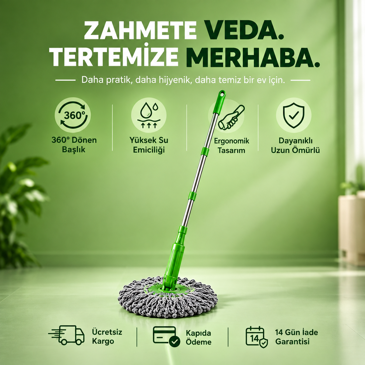 Venza-Paslanmaz Çelik Gövdeli Kendinden Sıkmalı Mop