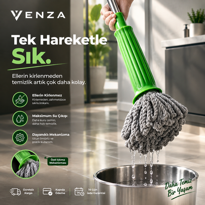 Venza-Paslanmaz Çelik Gövdeli Kendinden Sıkmalı Mop